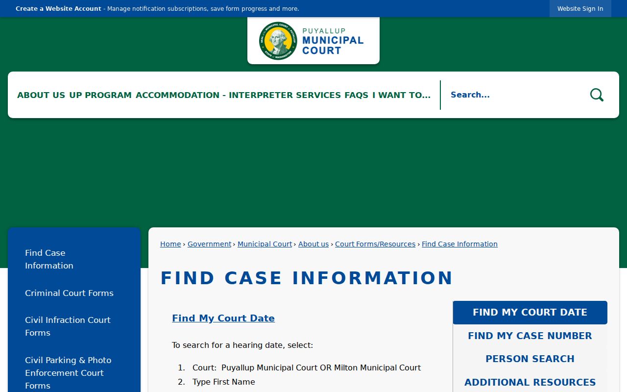 Puyallup resident lookup municipal case information