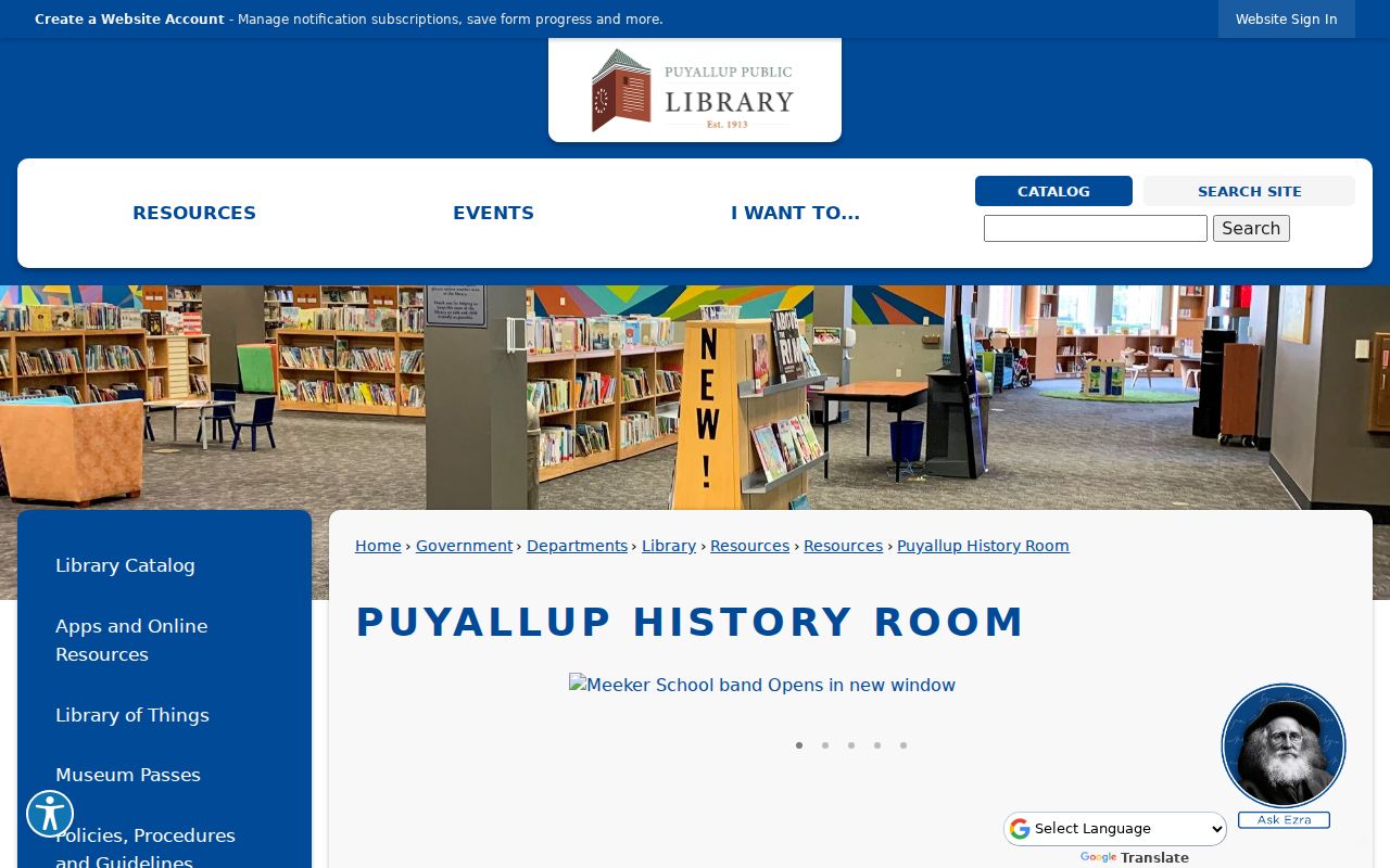 Puyallup Public Library History Room access page